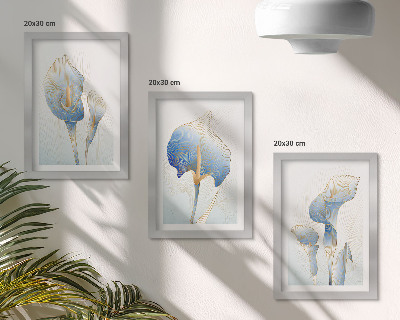 Triptych v ráme Jemné modré kvety na svetlom pozadí