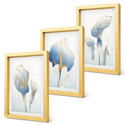 Triptych v ráme Jemné modré kvety na svetlom pozadí