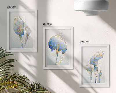 Triptych v ráme Jemné modré kvety na svetlom pozadí