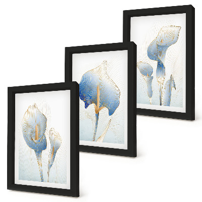Triptych v ráme Jemné modré kvety na svetlom pozadí