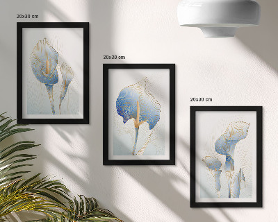 Triptych v ráme Jemné modré kvety na svetlom pozadí
