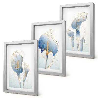 Triptych v ráme Jemné modré kvety na svetlom pozadí