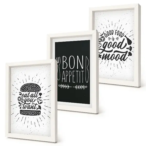 Grafika so sloganmi o jedle a kulinárstve triptych v ráme