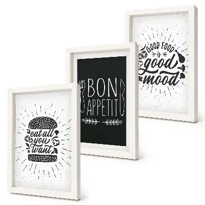 Grafika so sloganmi o jedle a kulinárstve triptych v ráme