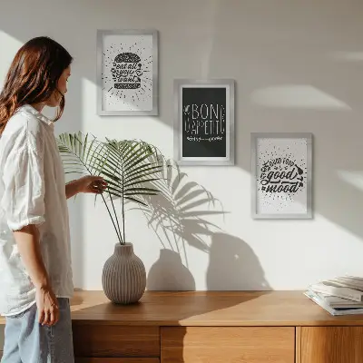 Grafika so sloganmi o jedle a kulinárstve triptych v ráme