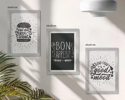 Grafika so sloganmi o jedle a kulinárstve triptych v ráme
