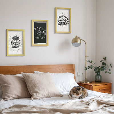 Triptych v ráme Grafika so sloganmi o jedle a kulinárstve