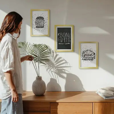 Grafika so sloganmi o jedle a kulinárstve triptych v ráme