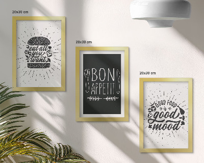 Triptych v ráme Grafika so sloganmi o jedle a kulinárstve