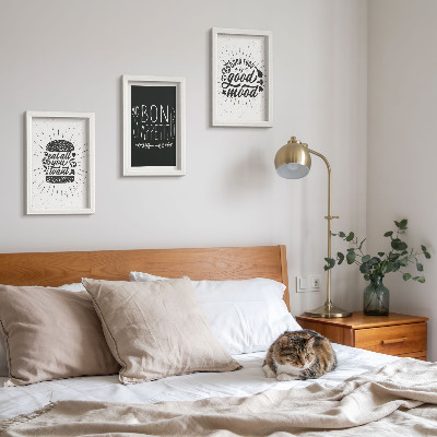 Triptych v ráme Grafika so sloganmi o jedle a kulinárstve