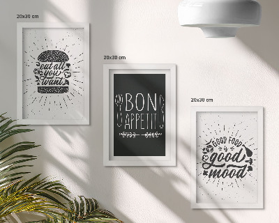 Triptych v ráme Grafika so sloganmi o jedle a kulinárstve