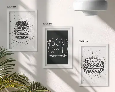Grafika so sloganmi o jedle a kulinárstve triptych v ráme