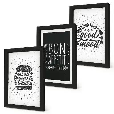 Grafika so sloganmi o jedle a kulinárstve triptych v ráme
