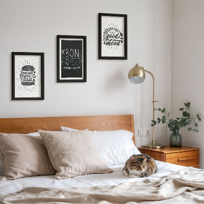 Triptych v ráme Grafika so sloganmi o jedle a kulinárstve