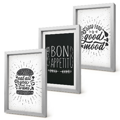 Triptych v ráme Grafika so sloganmi o jedle a kulinárstve