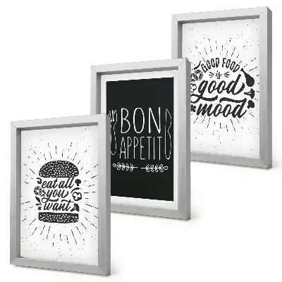 Grafika so sloganmi o jedle a kulinárstve triptych v ráme