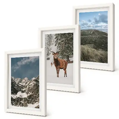 Triptych v ráme hory so snehom, jelene v lese a krajinky