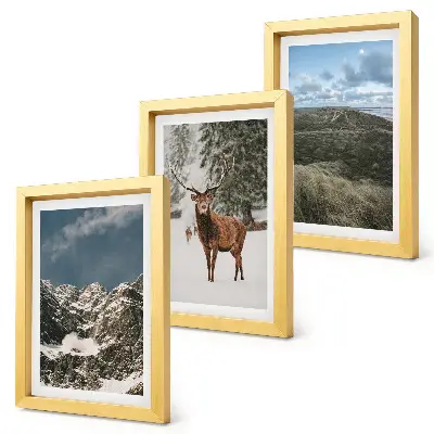 Triptych v ráme hory so snehom, jelene v lese a krajinky
