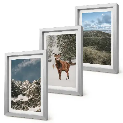 Triptych v ráme hory so snehom, jelene v lese a krajinky