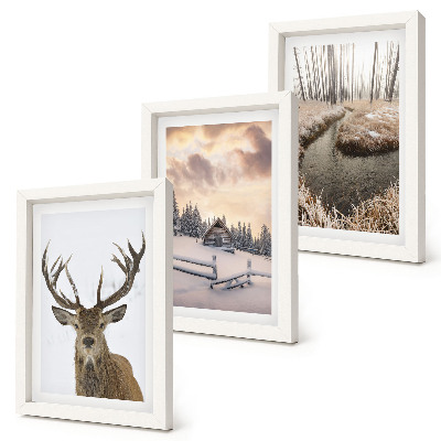 Triptych v ráme Zimná krajina s jeleňou búdou a potokom