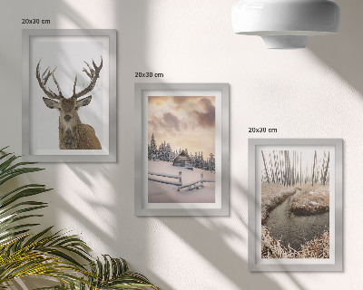 Triptych v ráme Zimná krajina s jeleňou búdou a potokom