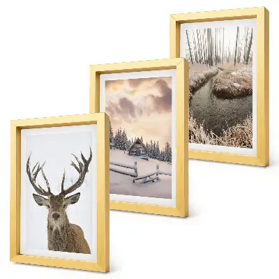Zimná krajina s jeleňou búdou a potokom triptych v ráme