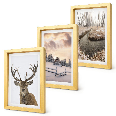 Triptych v ráme Zimná krajina s jeleňou búdou a potokom