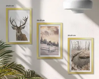Zimná krajina s jeleňou búdou a potokom triptych v ráme