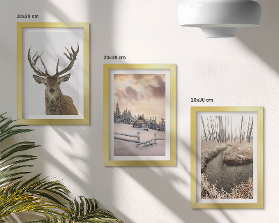 Triptych v ráme Zimná krajina s jeleňou búdou a potokom