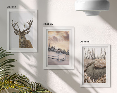 Triptych v ráme Zimná krajina s jeleňou búdou a potokom