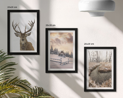 Triptych v ráme Zimná krajina s jeleňou búdou a potokom
