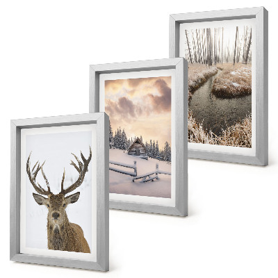 Triptych v ráme Zimná krajina s jeleňou búdou a potokom