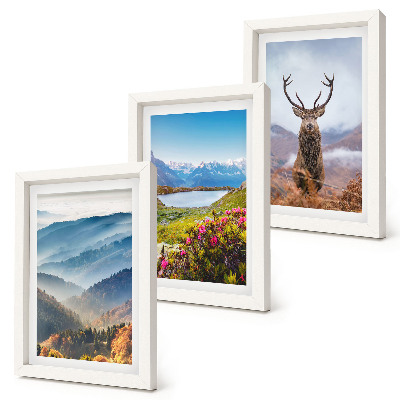 Triptych v ráme Horská krajina s jazerom a jeleňmi v prírode