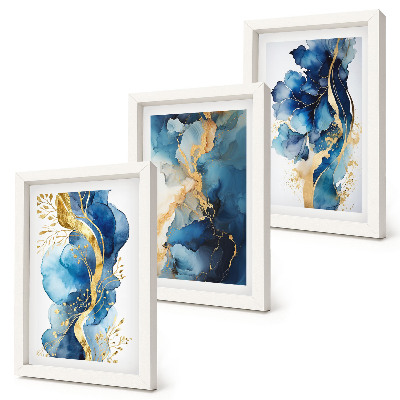 Triptych v ráme Modré abstraktné vzory s jemnými akcentmi
