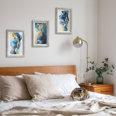 Triptych v ráme Modré abstraktné vzory s jemnými akcentmi