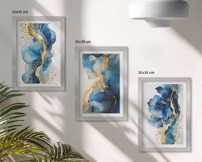 Triptych v ráme Modré abstraktné vzory s jemnými akcentmi