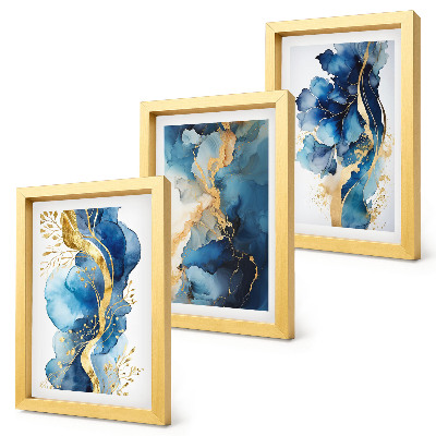 Triptych v ráme Modré abstraktné vzory s jemnými akcentmi
