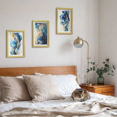 Triptych v ráme Modré abstraktné vzory s jemnými akcentmi