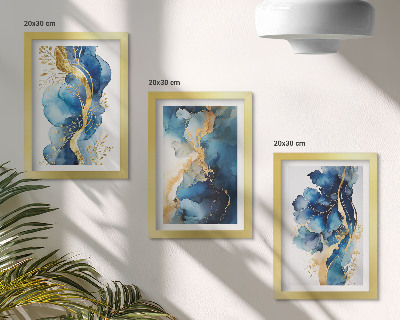 Triptych v ráme Modré abstraktné vzory s jemnými akcentmi