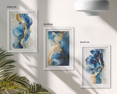 Triptych v ráme Modré abstraktné vzory s jemnými akcentmi