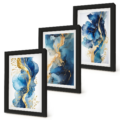 Triptych v ráme Modré abstraktné vzory s jemnými akcentmi