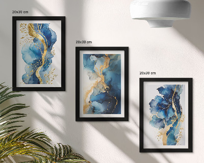 Triptych v ráme Modré abstraktné vzory s jemnými akcentmi