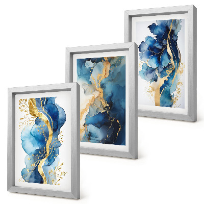 Triptych v ráme Modré abstraktné vzory s jemnými akcentmi
