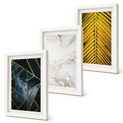 Moderné geometrické vzory a prírodné rastlinné motívy triptych v ráme