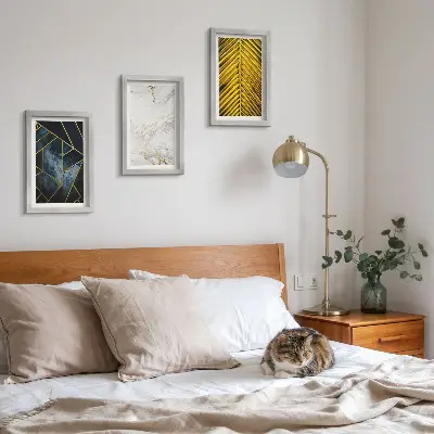 Moderné geometrické vzory a prírodné rastlinné motívy triptych v ráme