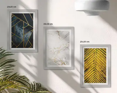 Moderné geometrické vzory a prírodné rastlinné motívy triptych v ráme