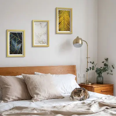 Moderné geometrické vzory a prírodné rastlinné motívy triptych v ráme