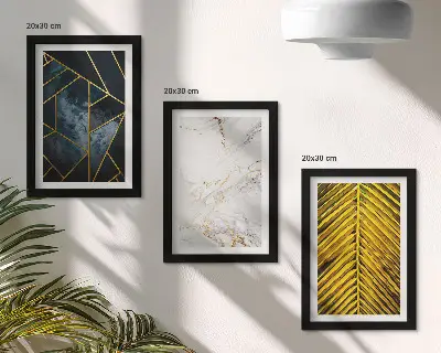 Moderné geometrické vzory a prírodné rastlinné motívy triptych v ráme