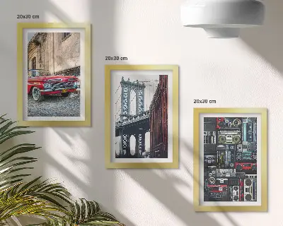 Sada obrazov do obývačky staré auto na ulici pri Brooklynskom moste a retro audio technika