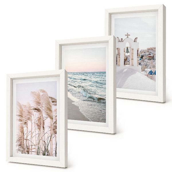 Triptych v ráme Prímorské rastliny, morské vlny, výhľad na biele domy